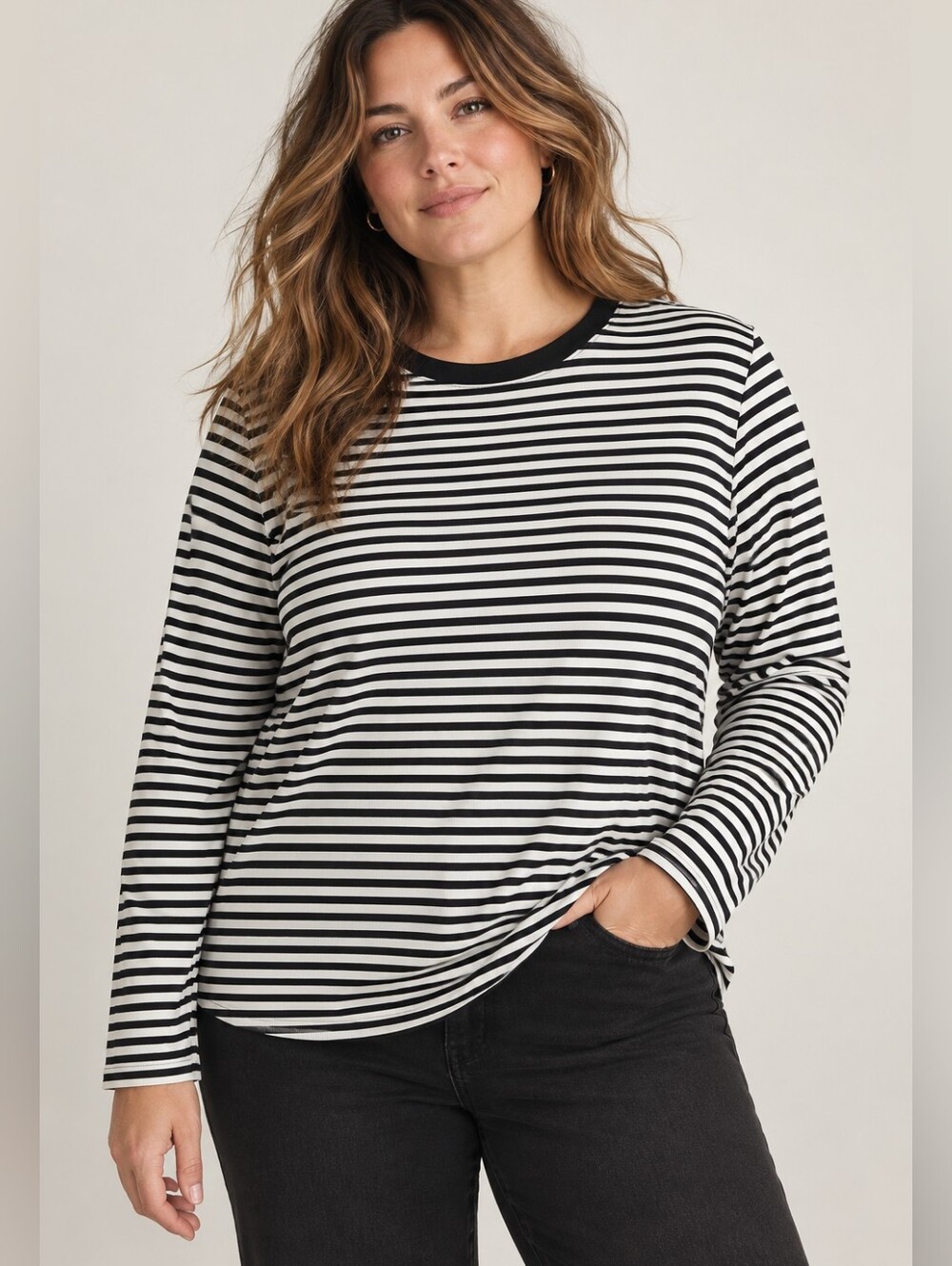 PENN. Penningtons Black & White Striped Long Sleeve Top – Size 1X